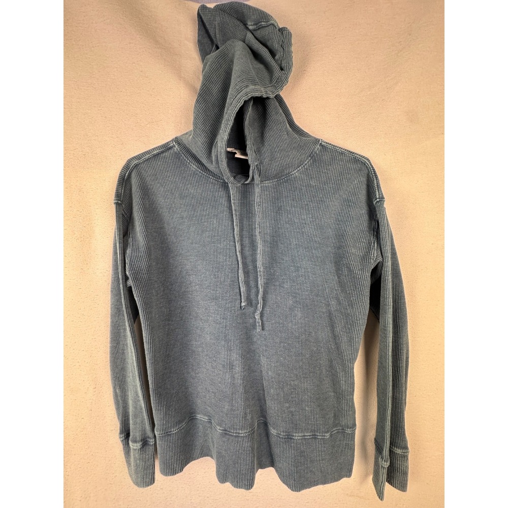 Natural Reflections Hoodie Women S Blue Waffle Knit Thermal Long Sleeve